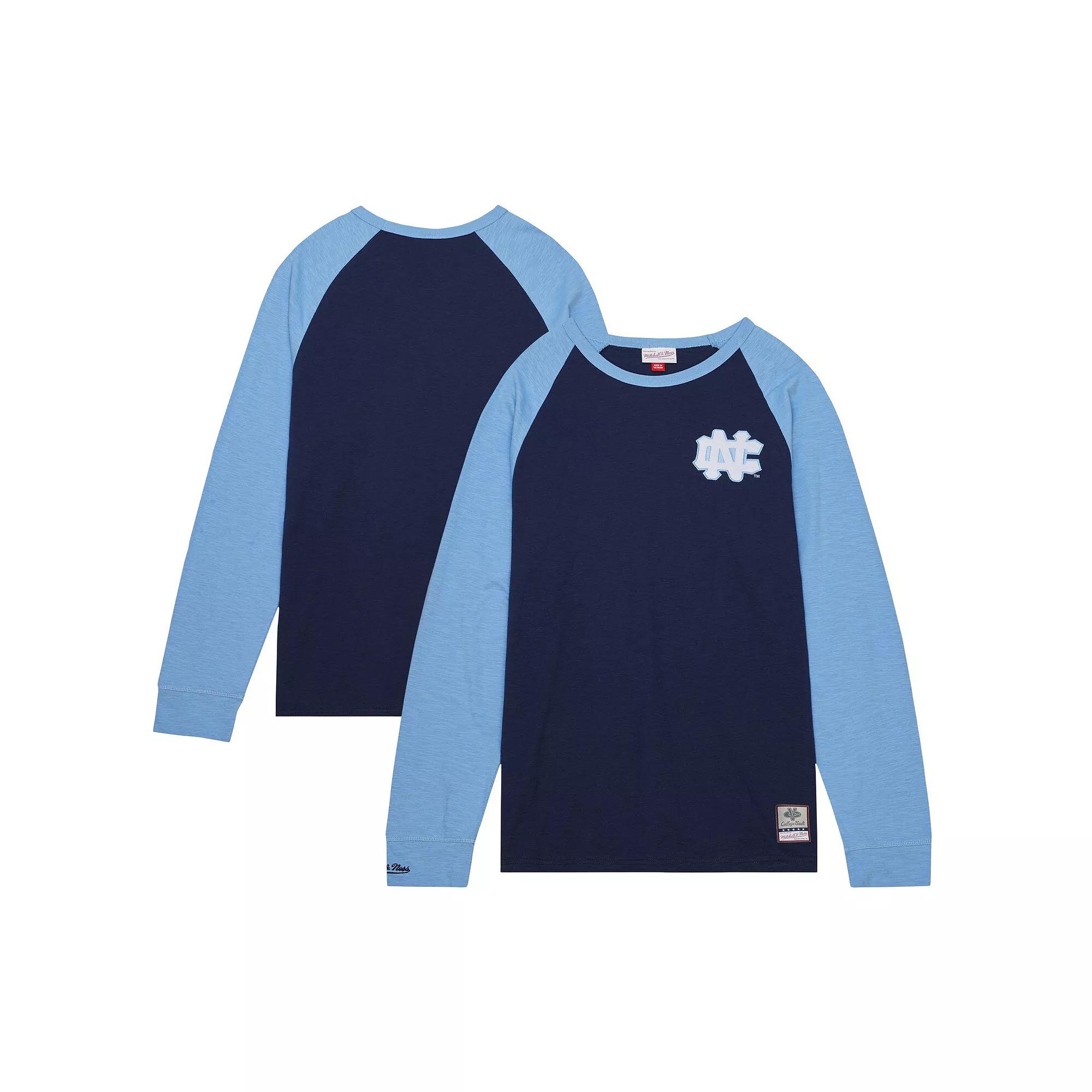 Men's Mitchell & Ness Navy North Carolina Tar Heels Legendary Slub Raglan Long Sleeve T-Shirt, Size: Medium, Blue Product Image