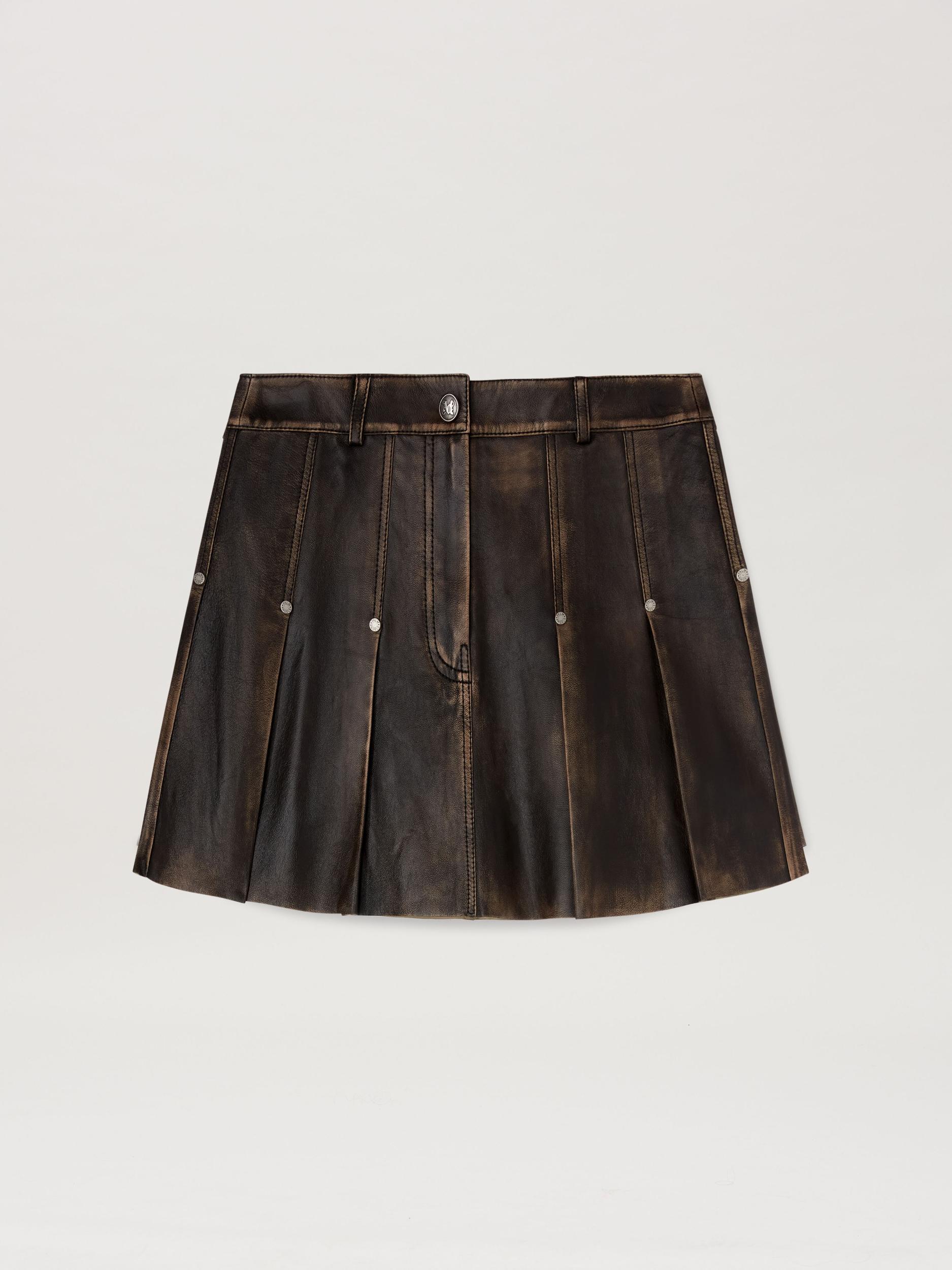 CURVED LOGO LEA PLEATED SKIRT BROWN - DA Product Image