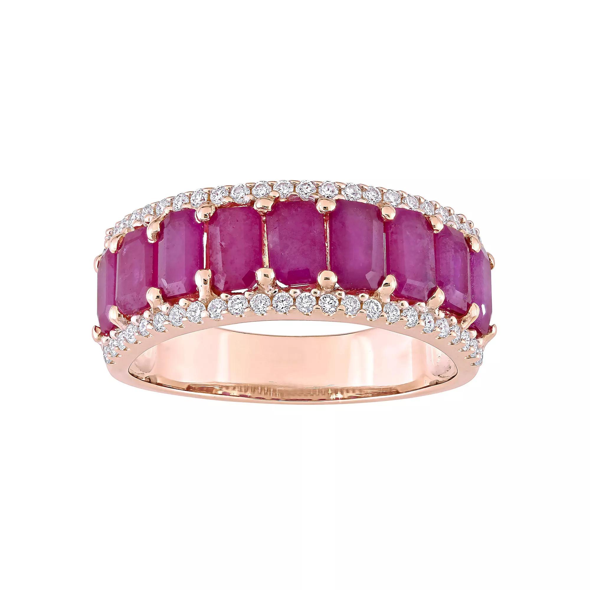 Stella Grace 14k Rose Gold Ruby & 1/3 Carat T.W. Diamond Semi-Eternity Ring, Women's,  Product Image