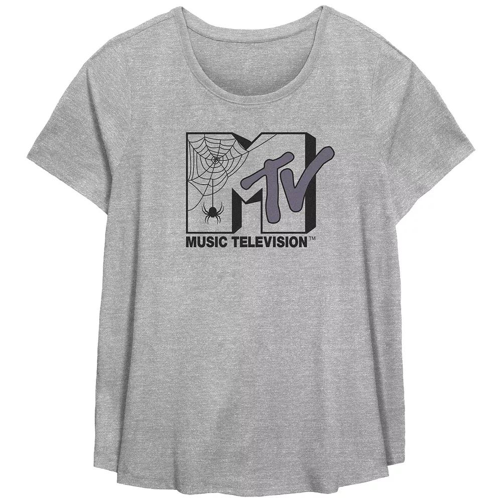 Plus Size MTV Spider Halloween Logo Flowy Graphic Tee, Women's, Size: 2XL, Grey Gray Product Image