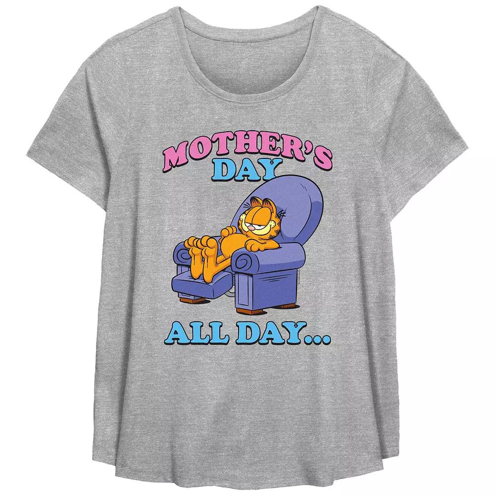 Plus Size Garfield Moether's Day All Day Scoop Hem Flowy Graphic Tee, Women's, Size: 0X, Grey Gray Product Image