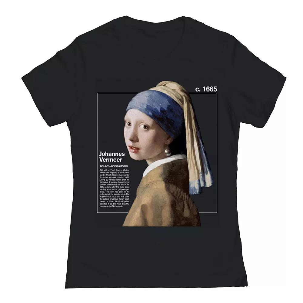Junior's Girl With The Pearl Earring Womens Graphic Tee, Girl's, Size: Large, Black Product Image