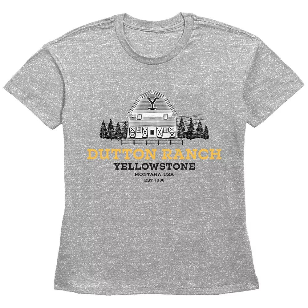 Women's Yellowstone Dutton Ranch Barn Basic Fit Graphic Tee, Girl's, Size: Medium, Grey Gray Product Image
