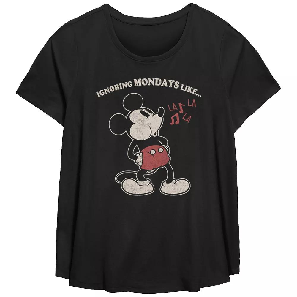 Disney's Mickey Mouse Ignoring Mondays Like La La La Plus Size Flowy Graphic Tee, Women's, Size: 4XL, Black Product Image