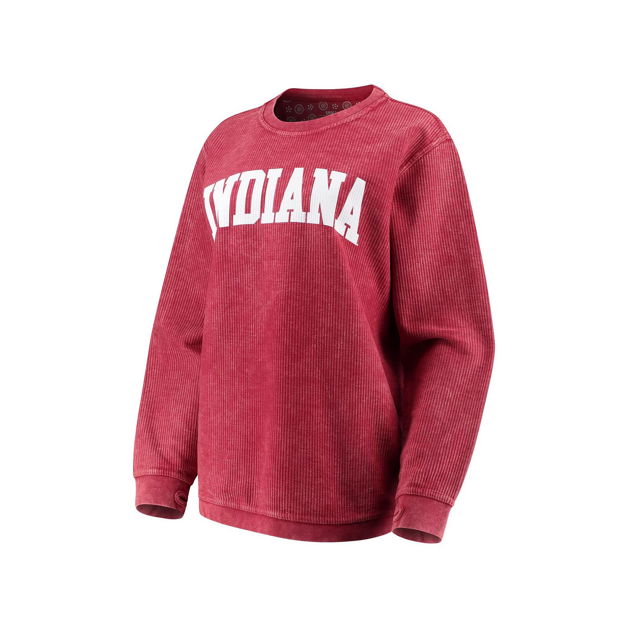 Women's Pressbox Crimson Indiana Hoosiers Comfy Cord Vintage Wash Basic Arch Pullover Sweatshirt,  Product Image