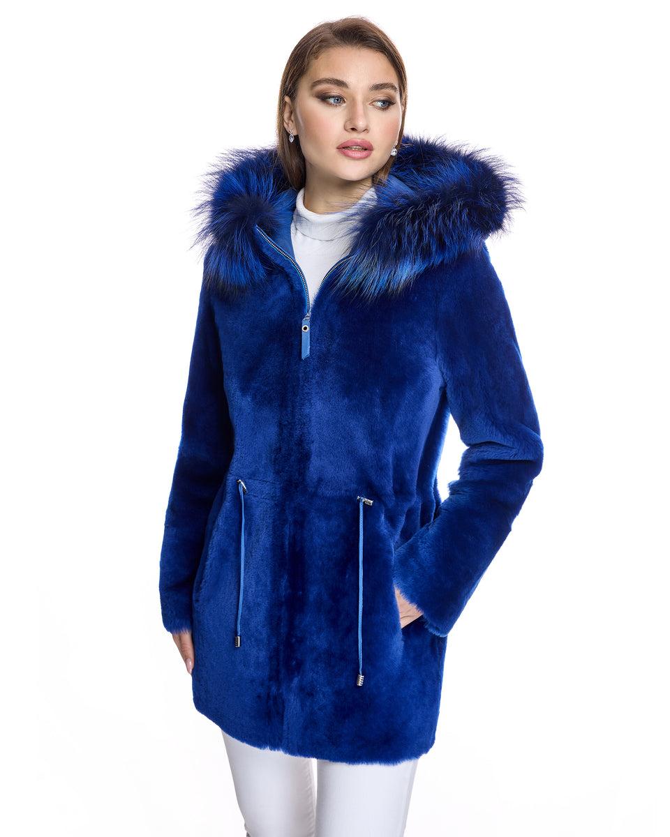 Reversible Shearling Lamb Jacket with Fox Trimmed Hood Product Image