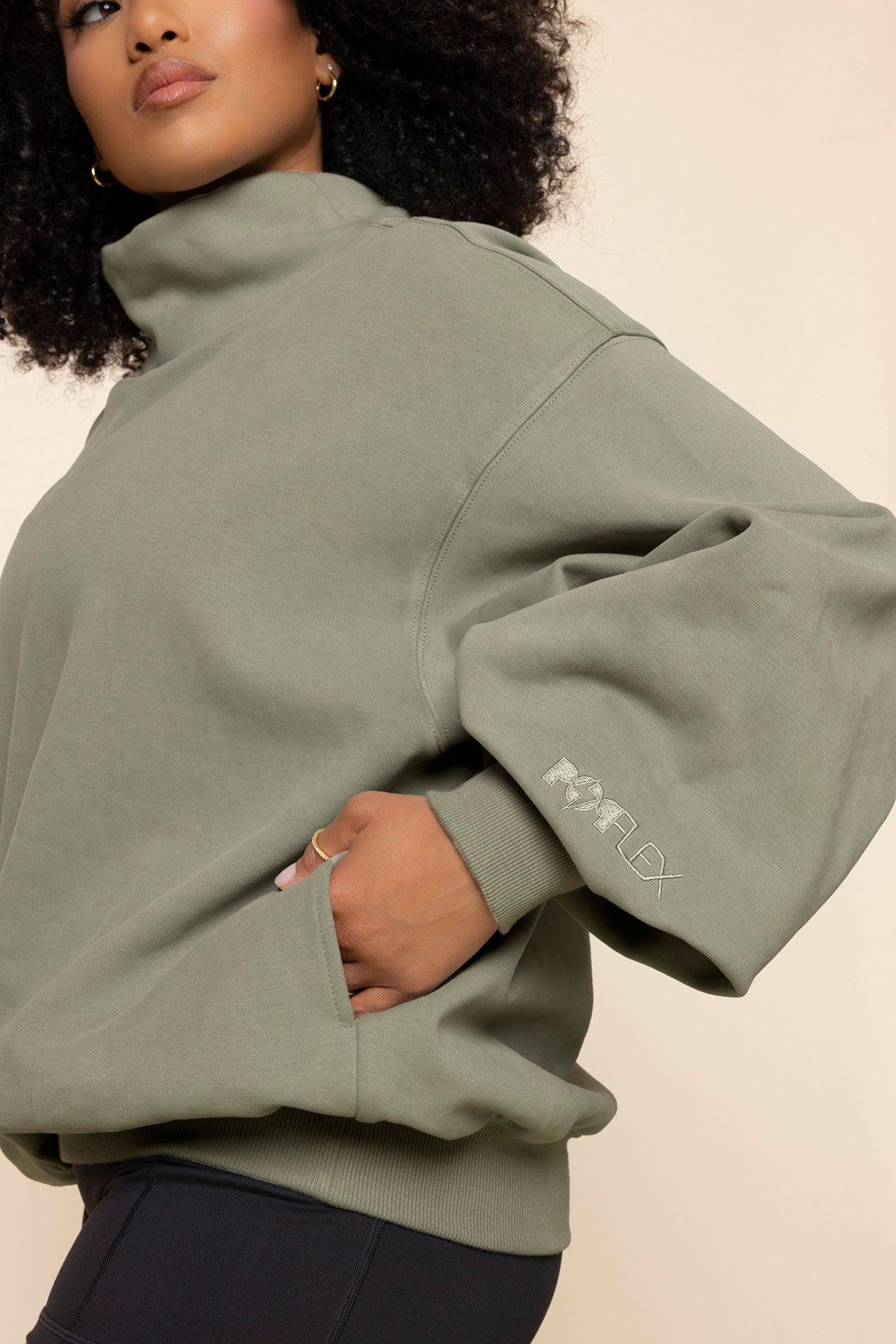 Ooey Gooey Mockneck Sweatshirt with Pockets - Light Sage Product Image