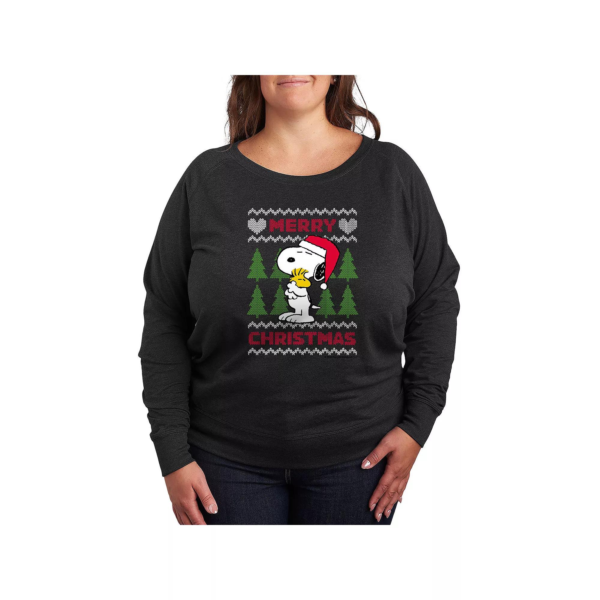 Plus Size Peanuts Snoopy Sweater French Terry Long Sleeve Tee, Women's, Size: 3XL, Heather Grey Product Image