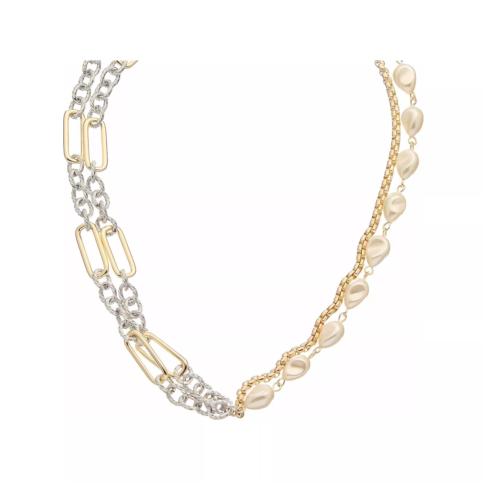 Juvell 18K Gold Plated Two-Tone Simulated Pearl Necklace, Women's, Two Tone Product Image