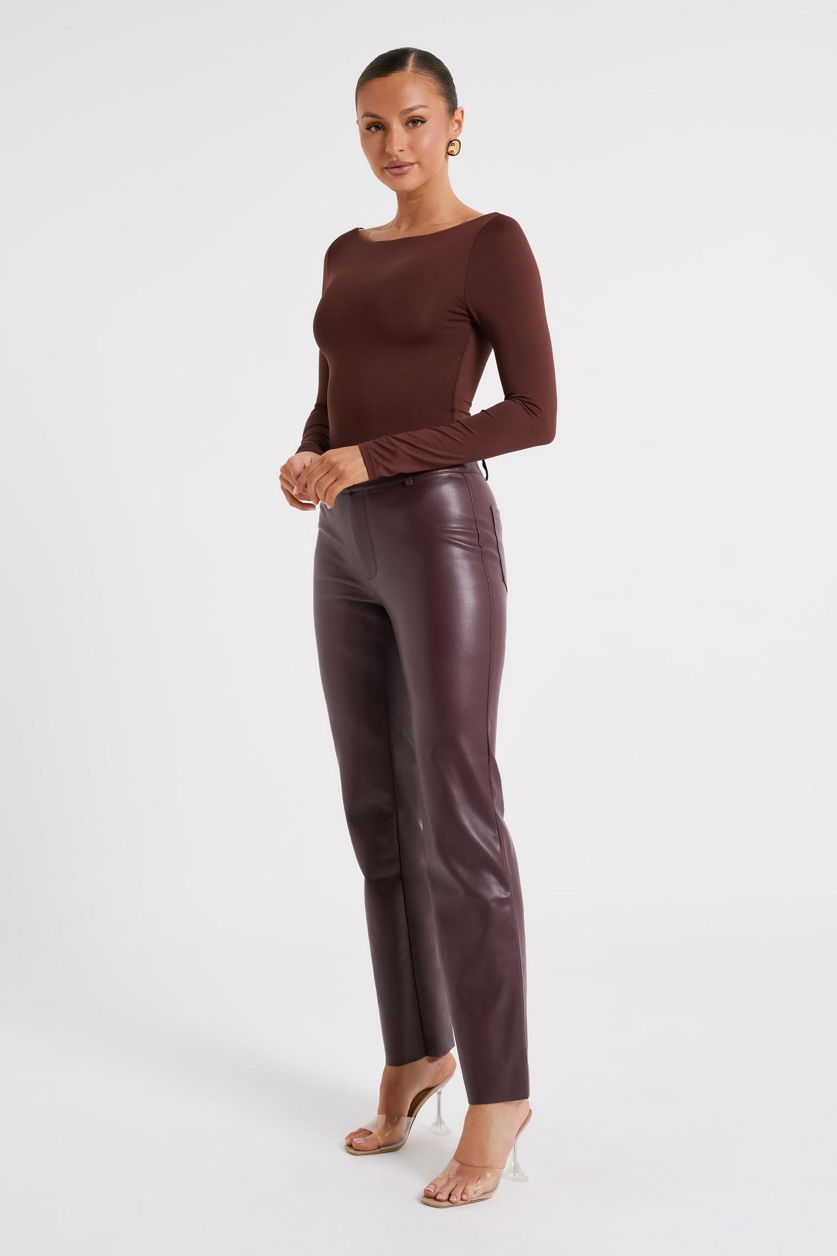 Laurette Faux Leather Straight Leg Pant - Dark Chocolate Product Image
