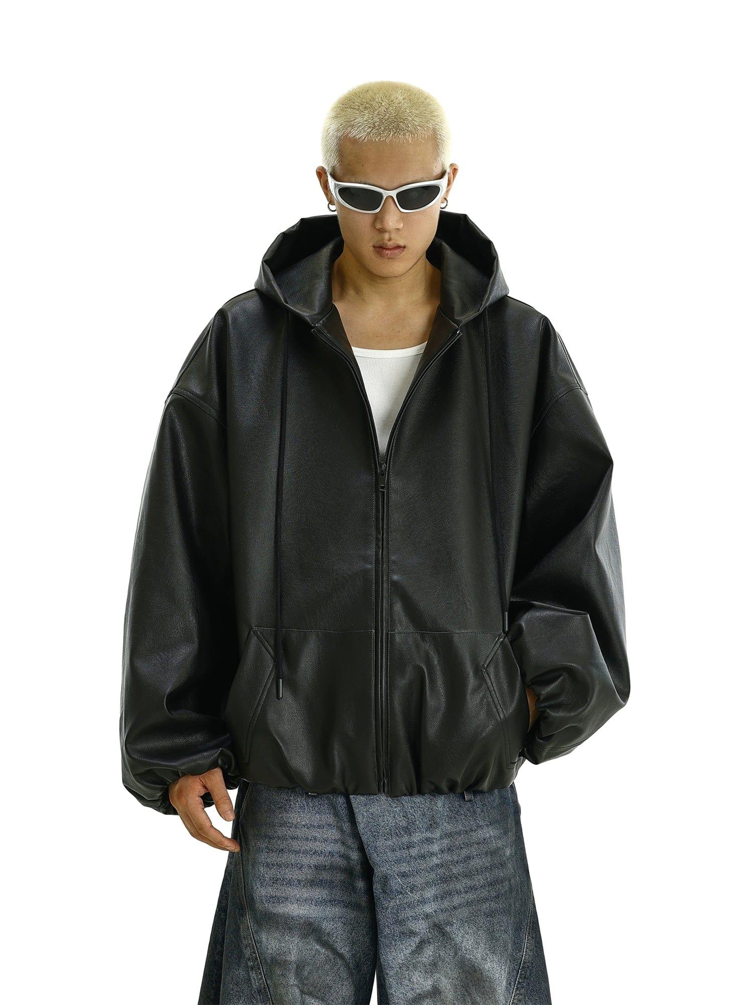 RT No. 11623 BLACK HOODED PULL LEATHER JK Product Image
