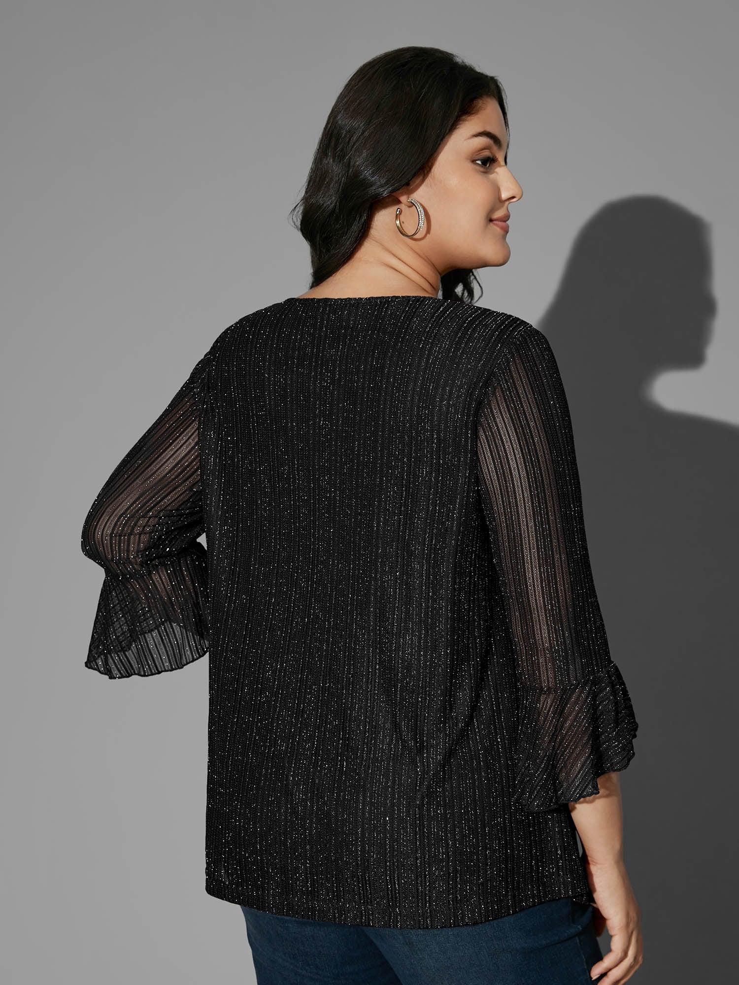 Glitter Gathered Patchwork Ruffles Top Female Product Image