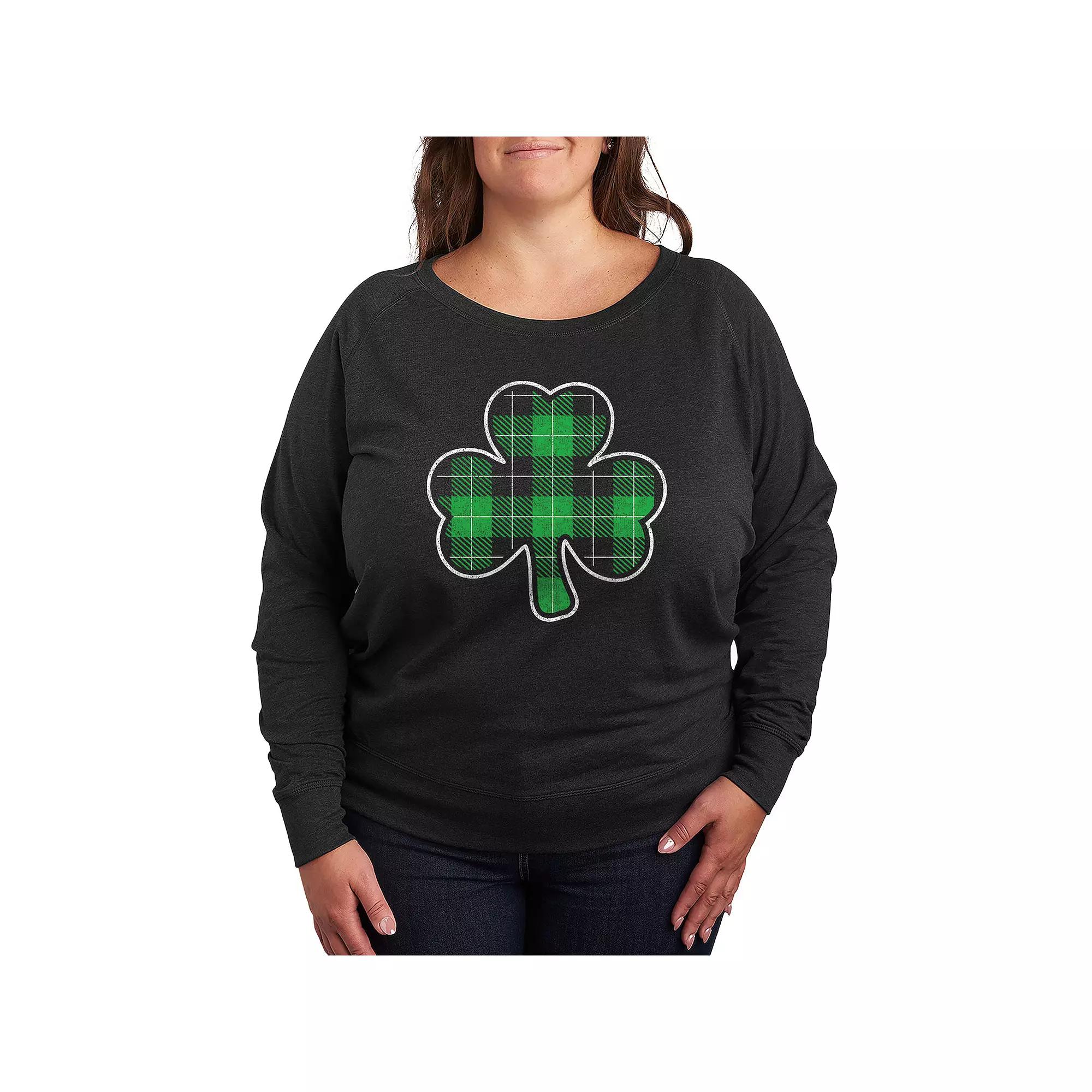 Plus Size Shamrock Plaid Lightweight French Terry Sweatshirt, Women's, Size: 4XL, Heather Grey Product Image