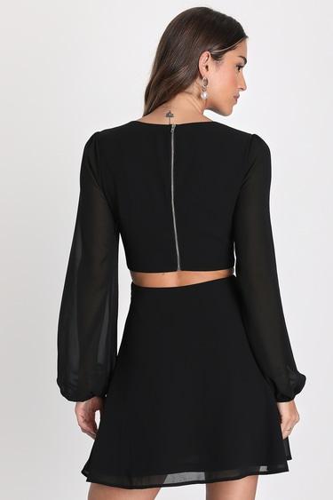 Garden Bliss Black Long Sleeve Cutout Mini Dress Product Image