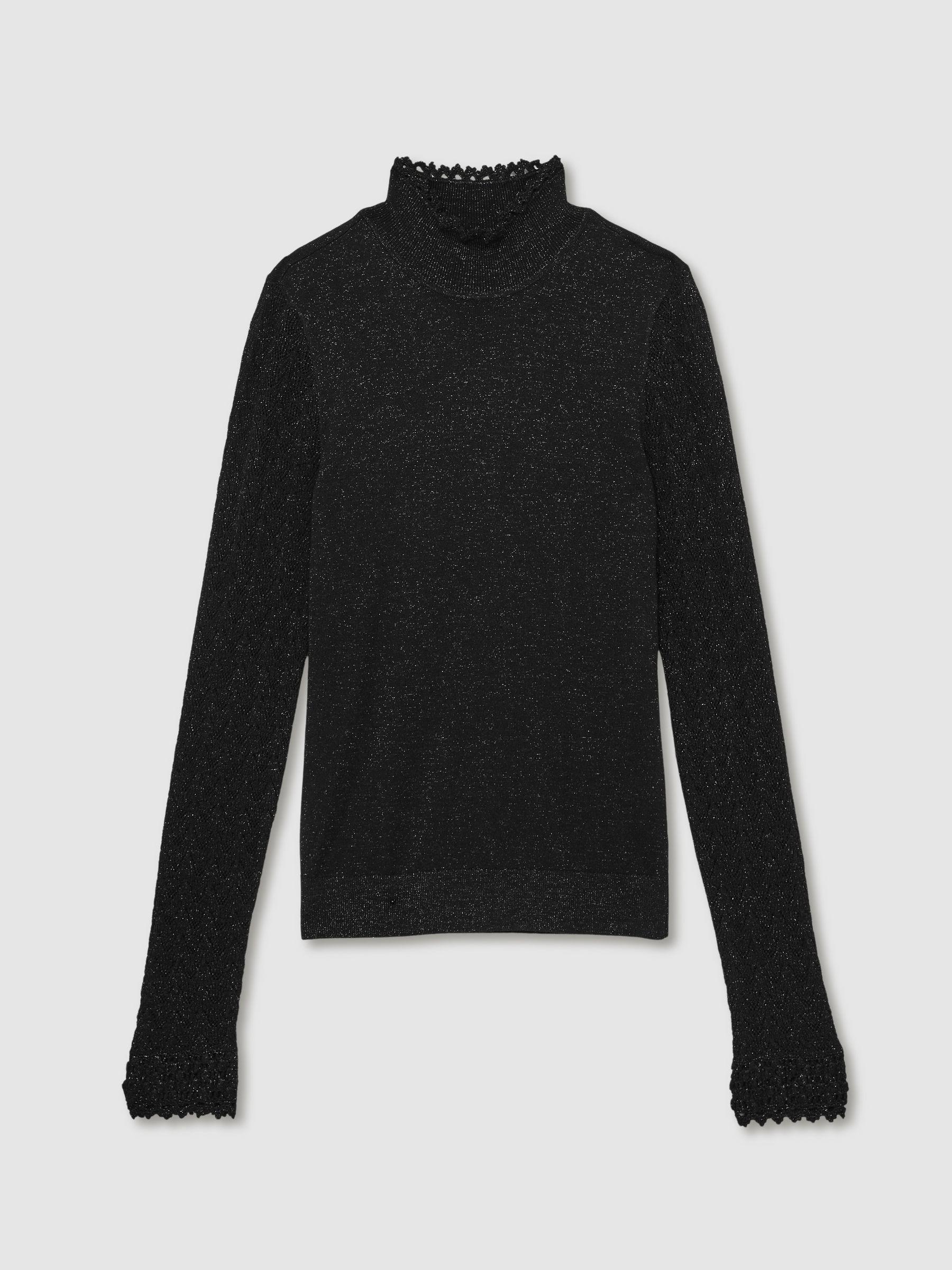 Paige Metallic Thread Pointelle Stitch Top in Black Product Image