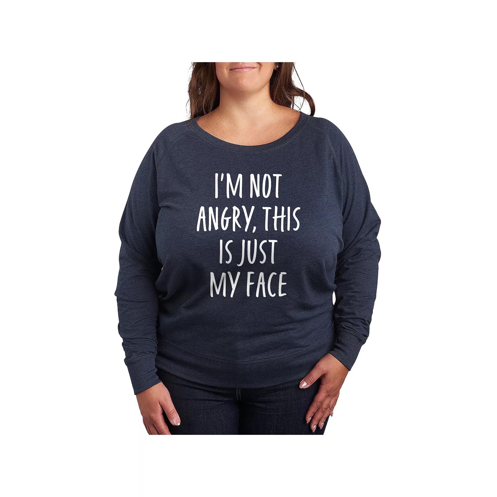 Plus Size Not Angry Just My Face French Terry Long Sleeve Tee, Womens Grey Indigo Product Image
