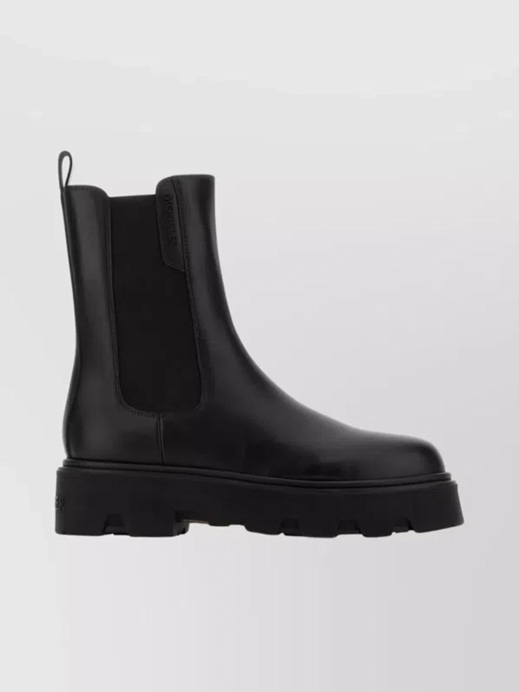 MONCLER Black Leather Aurea Chelsea Ankle Boots In Gray Product Image