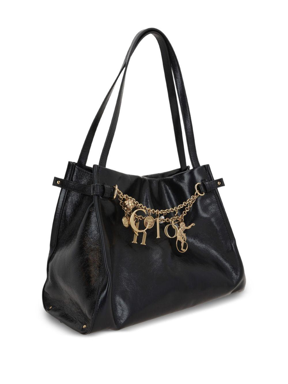 Charms embellished leather tote bag Product Image