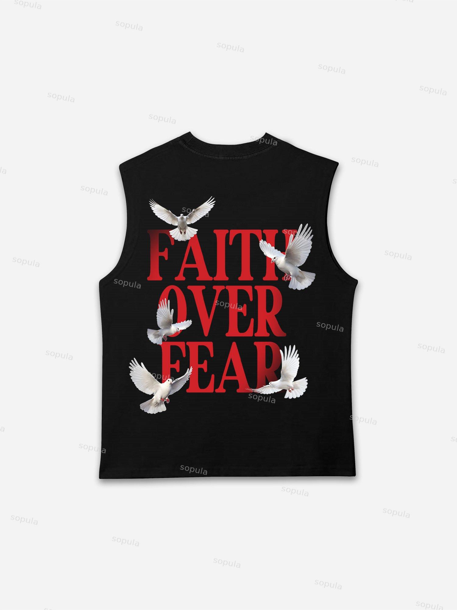 Men's Stylish Faith Over Fear Print Cotton Tank Top Product Image