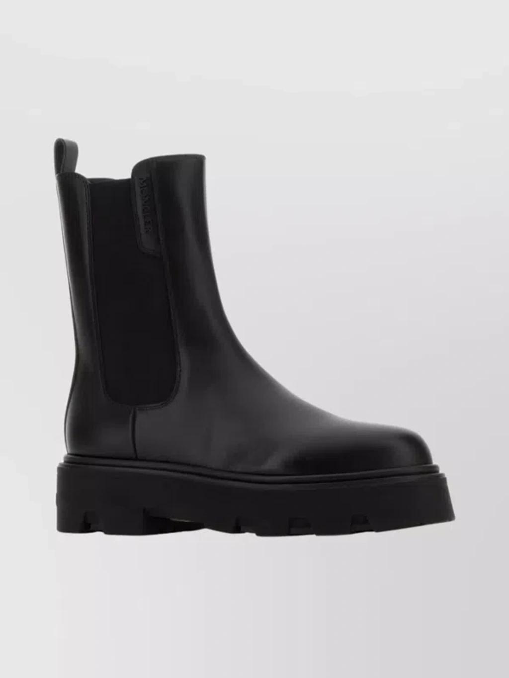 MONCLER Black Leather Aurea Chelsea Ankle Boots In Gray Product Image