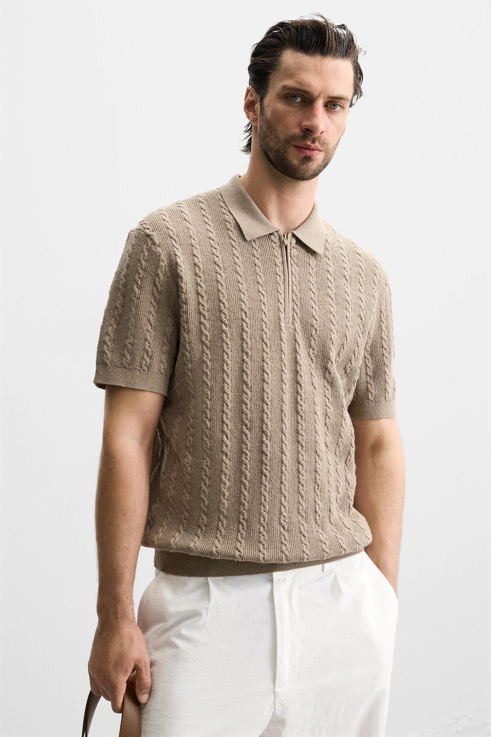 CABLE KNIT POLO SHIRT Product Image