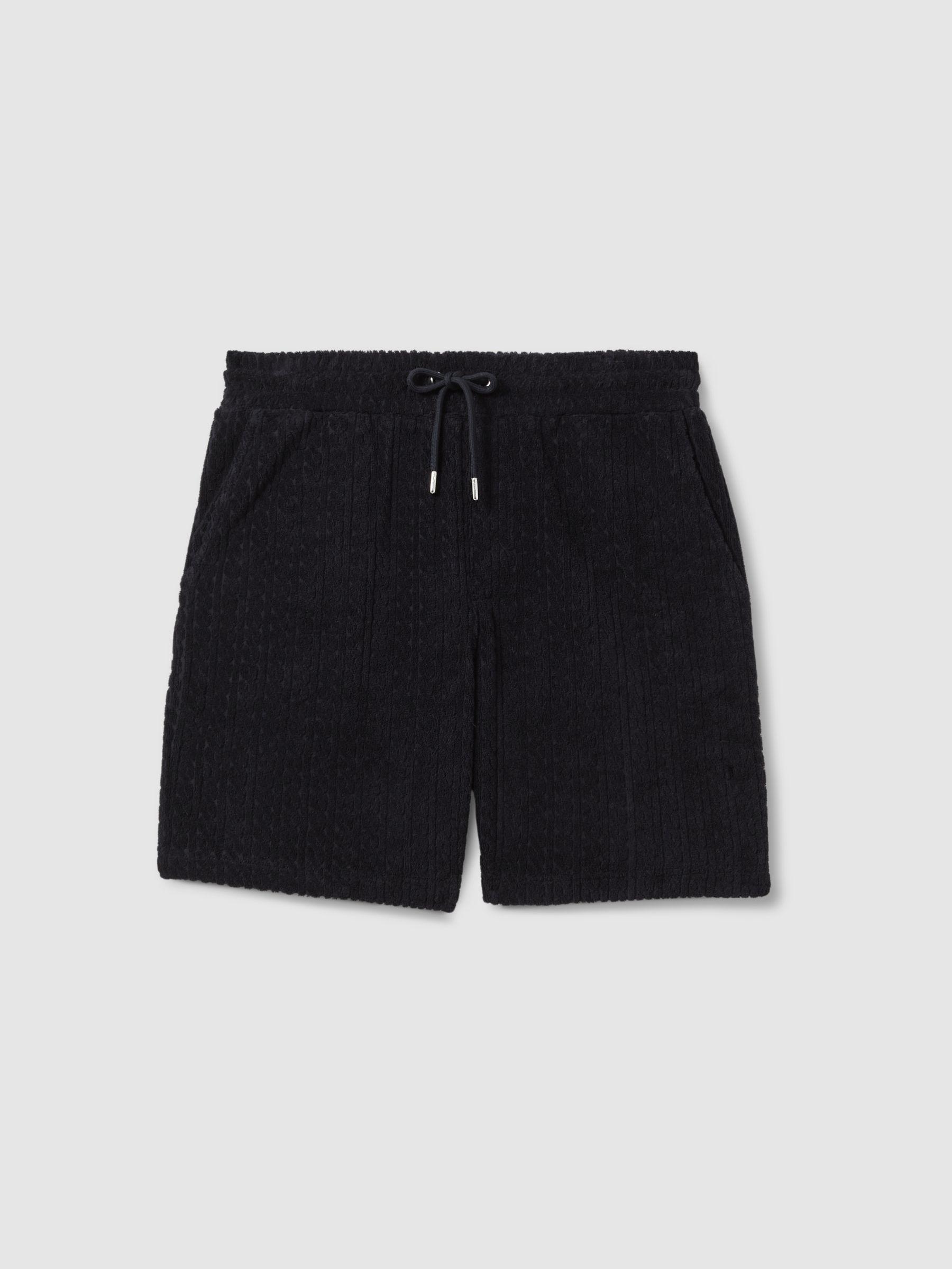 Towelling Drawstring Shorts in Navy Product Image