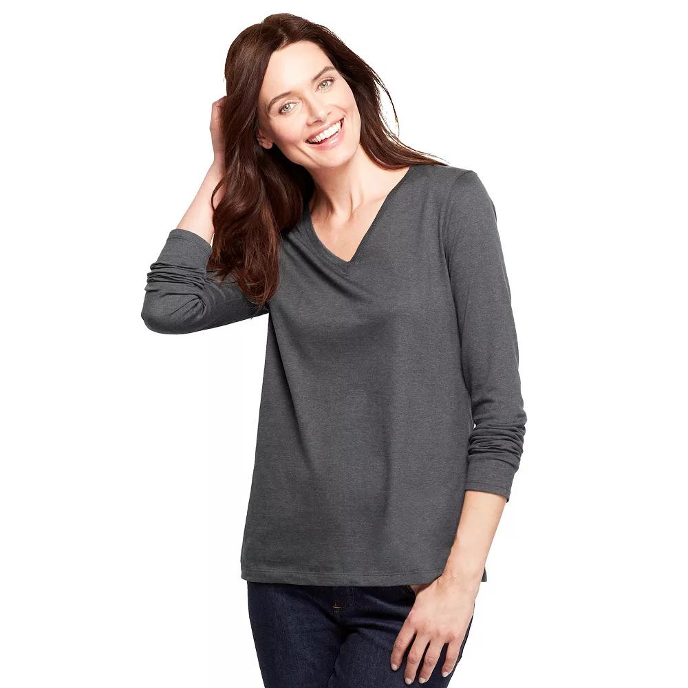 Women's Lands' End Relaxed-Fit Supima Long Sleeve Cotton V-Neck Tee,  Product Image