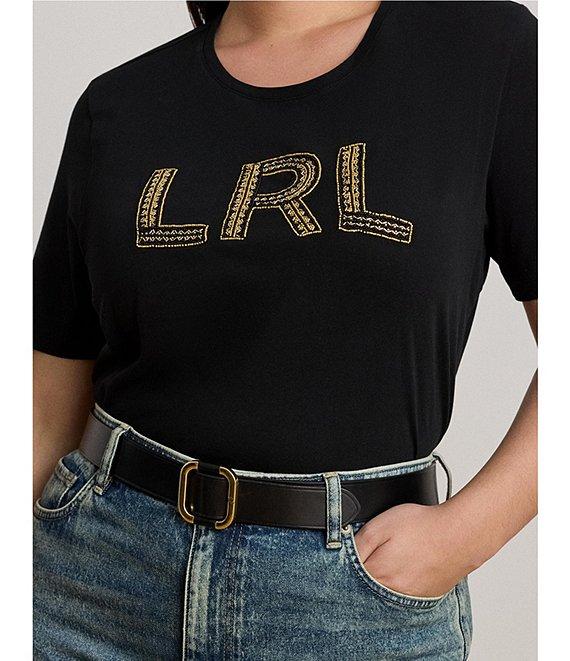 Lauren Ralph Lauren Plus Size Soft Jersey Cotton Crew Neck Short Sleeve Beaded Logo Tee Product Image