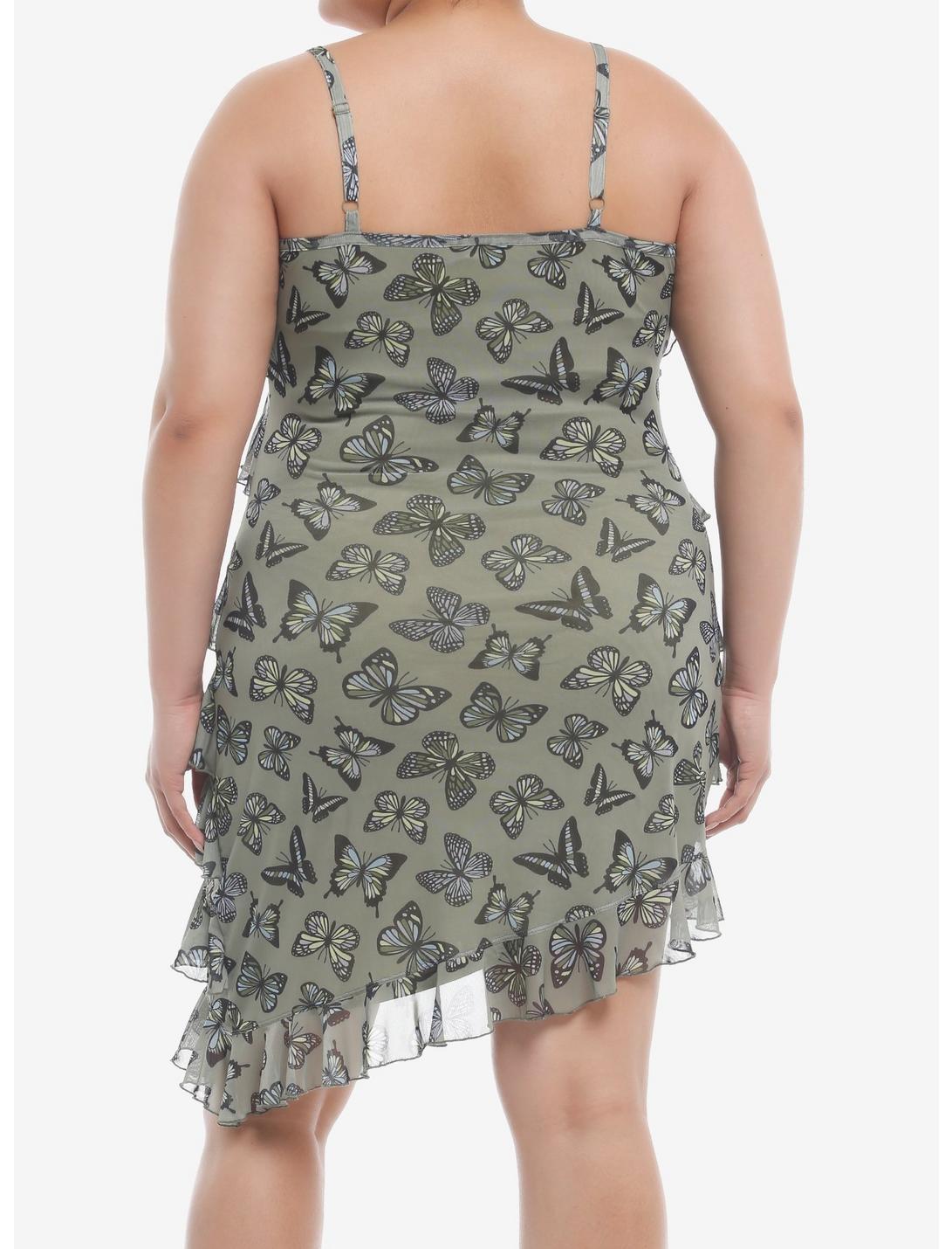 Thorn & Fable® Olive Butterfly Ruffle Cami Dress Plus Size Product Image