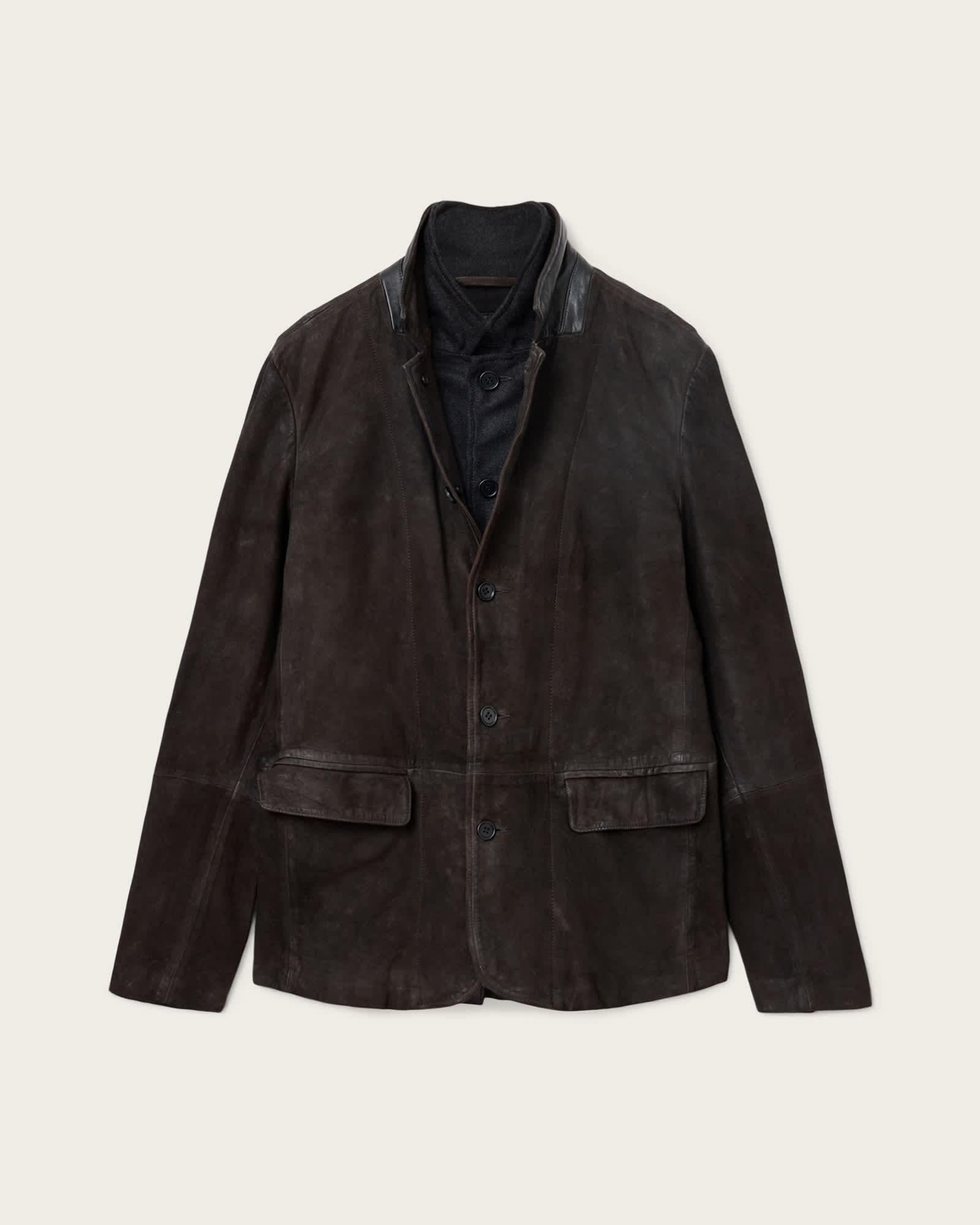 Survey Double Layered Waxed Suede Blazer ANTHRACITE GREY | ALLSAINTS US Product Image