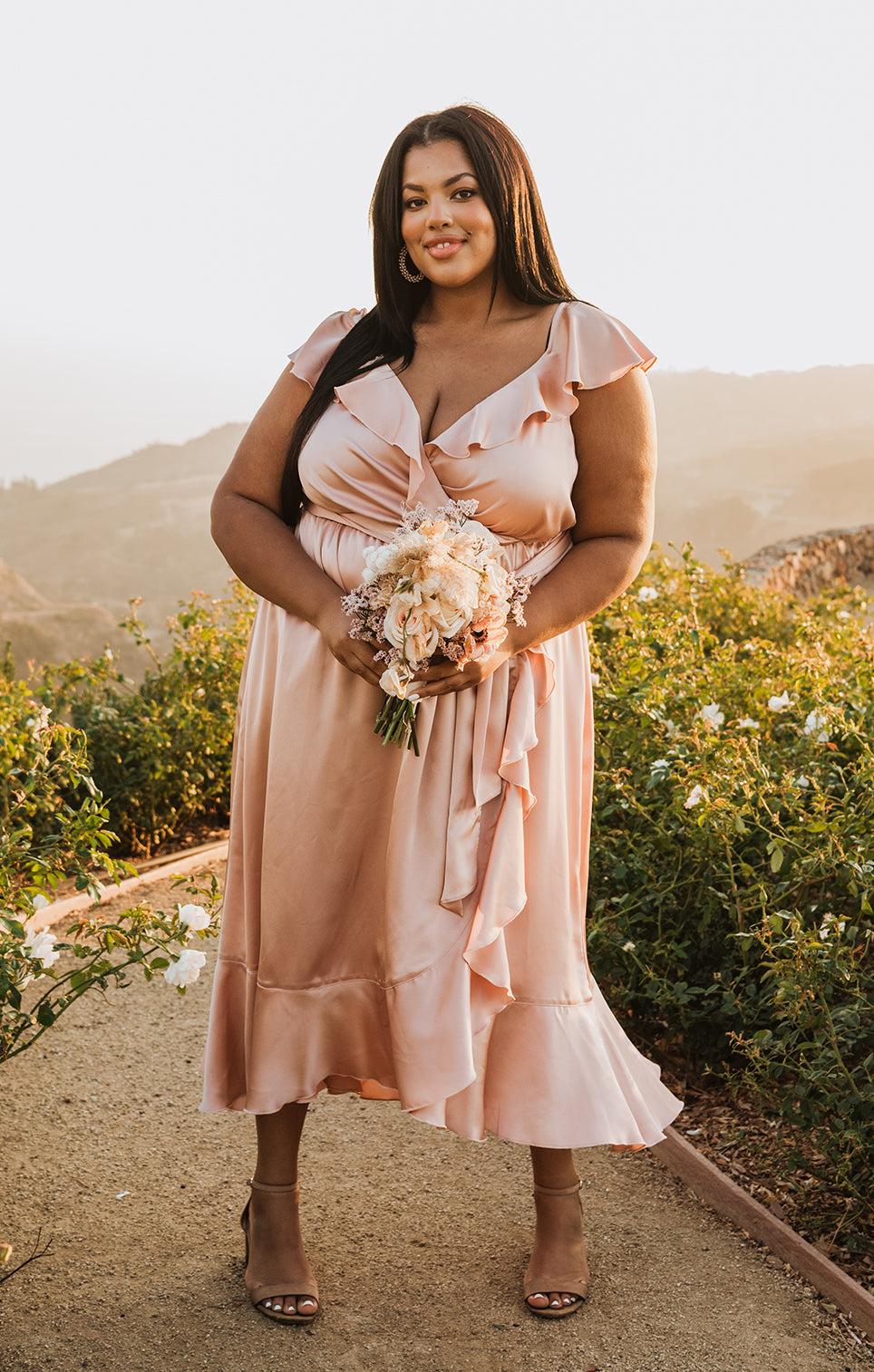 Samantha Ruffle Wrap Dress ~ Moss Green Luxe Satin Product Image