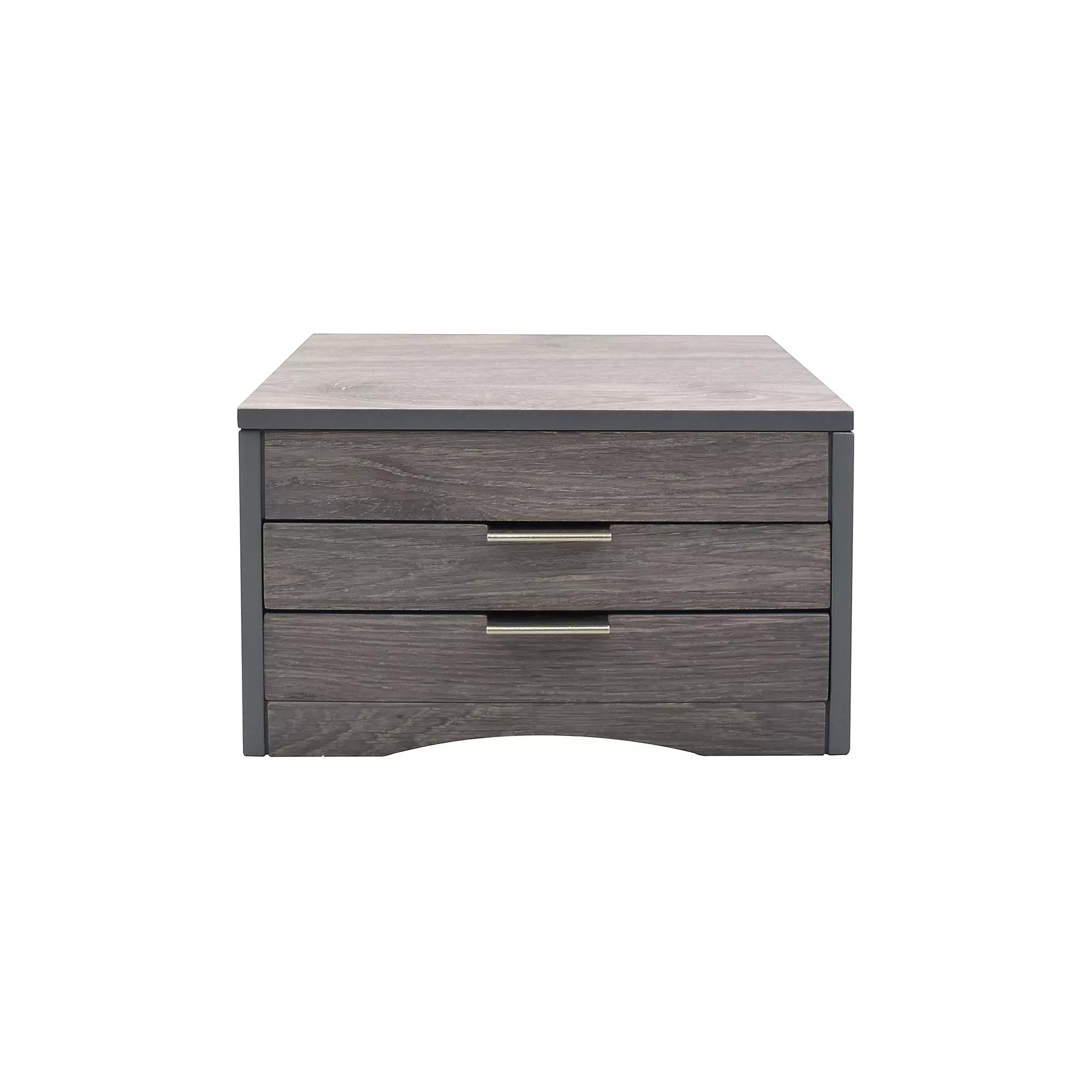 Distressed Gray Wooden 3-Drawer Lift Top Mirror Jewelry Box, Womens Product Image