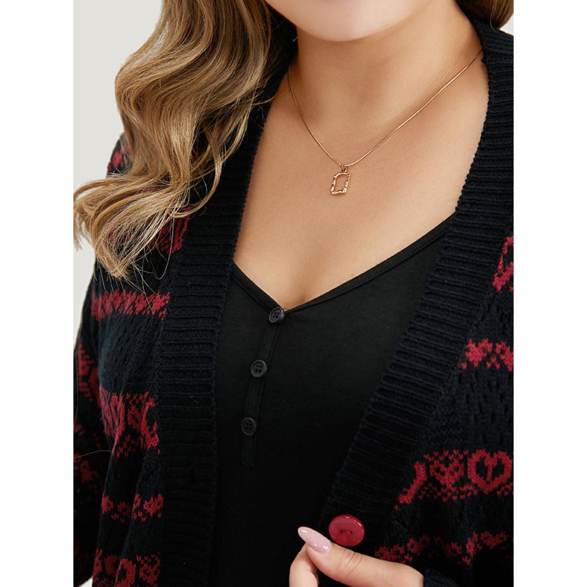 Plus Size Heart Graphic Button Through Eyelet Cardigan Scarlet Women Casual Loose Long Sleeve Dailywear Cardigans BloomChic 22-24/3X Product Image