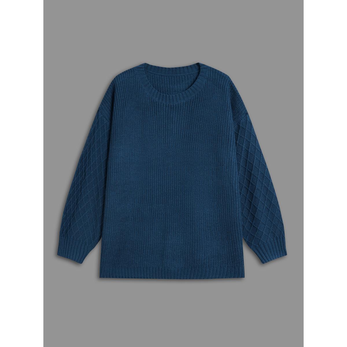 Plus Size Cable Knit Texture Lantern Sleeve Pullover Aegean Women Casual Loose Long Sleeve Round Neck Everyday Pullovers BloomChic 18-20/2X Product Image