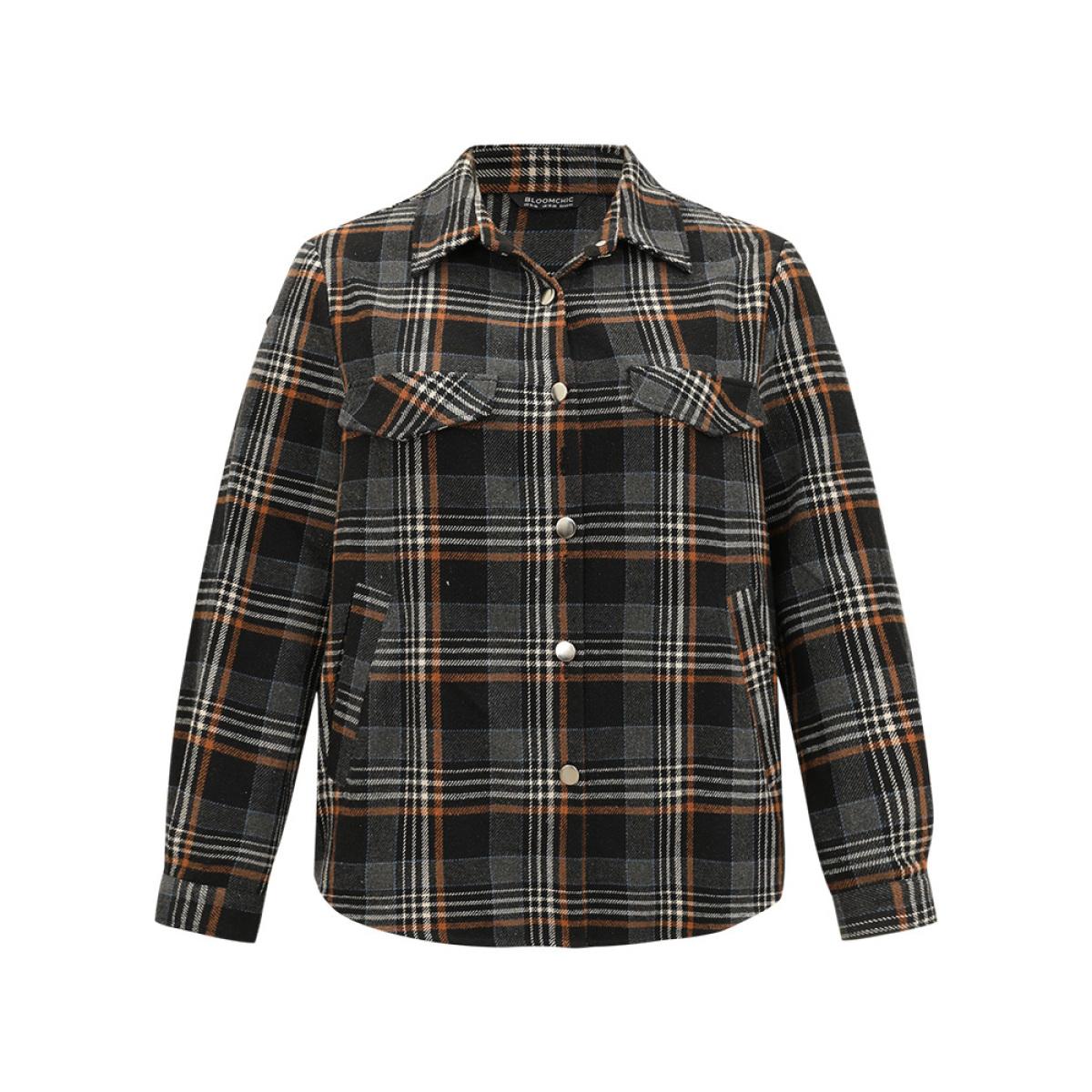 Plus Size Plaid Button Fly Flap Pocket Shacket Women Black Contrast Pocket Dailywear Jackets BloomChic 14-16/1X Product Image