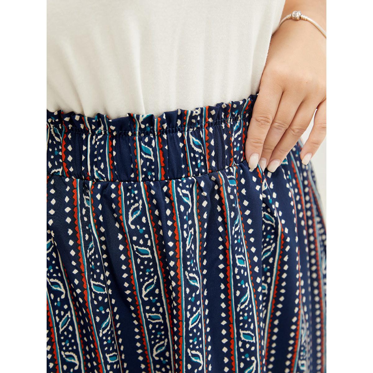 Plus Size Striped Print Pocket Paperbag Waist Skirt Women Indigo Vacation No stretch Pocket Dailywear Skirts BloomChic 18-20/2X Product Image