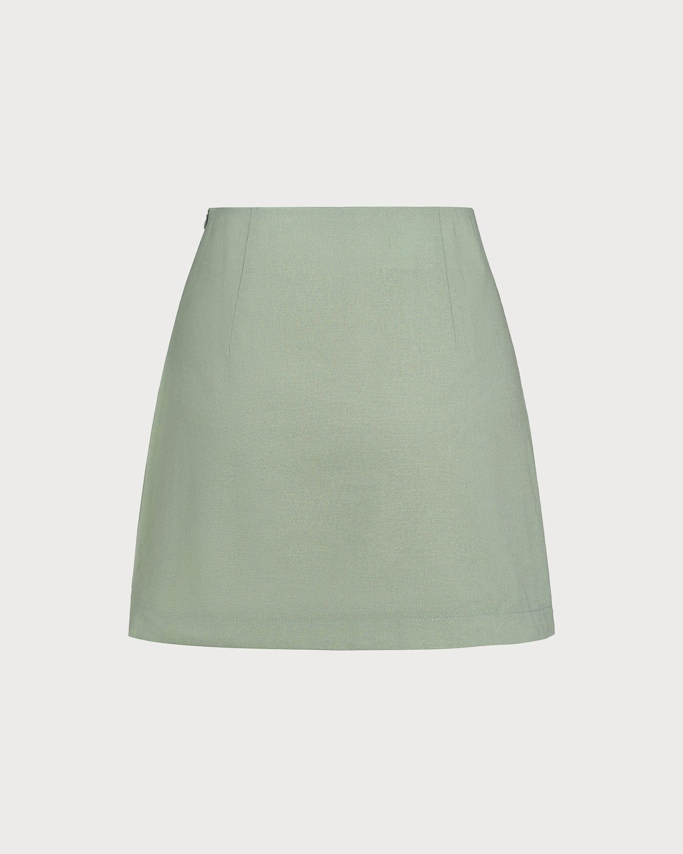Green Solid A-Line Mini Skirt Product Image