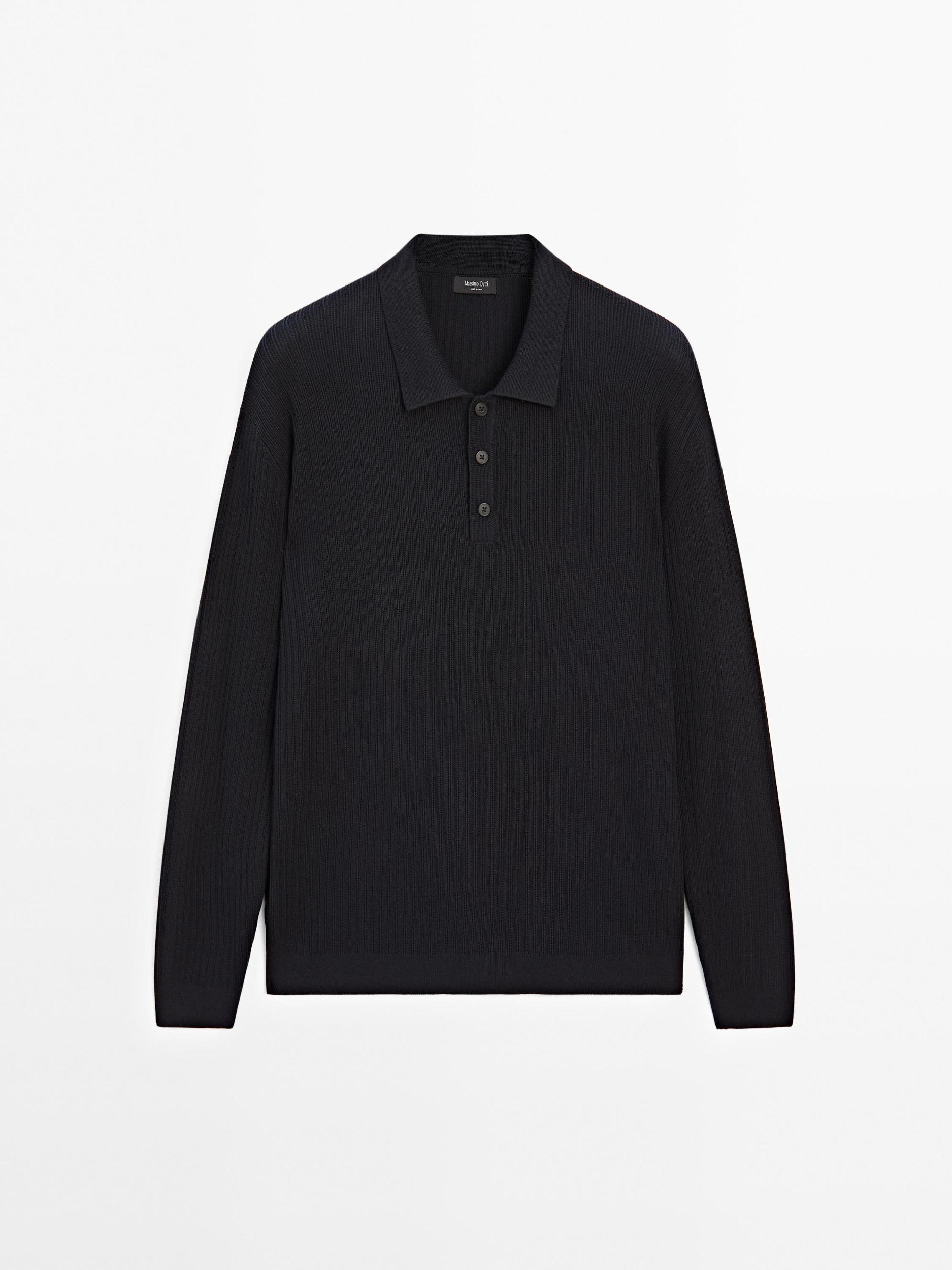 Cotton blend knit polo sweater Product Image