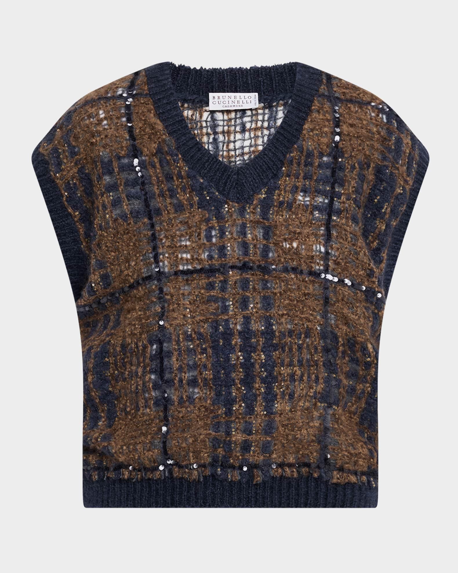Paillette Tartan V-Neck Sweater Vest Product Image
