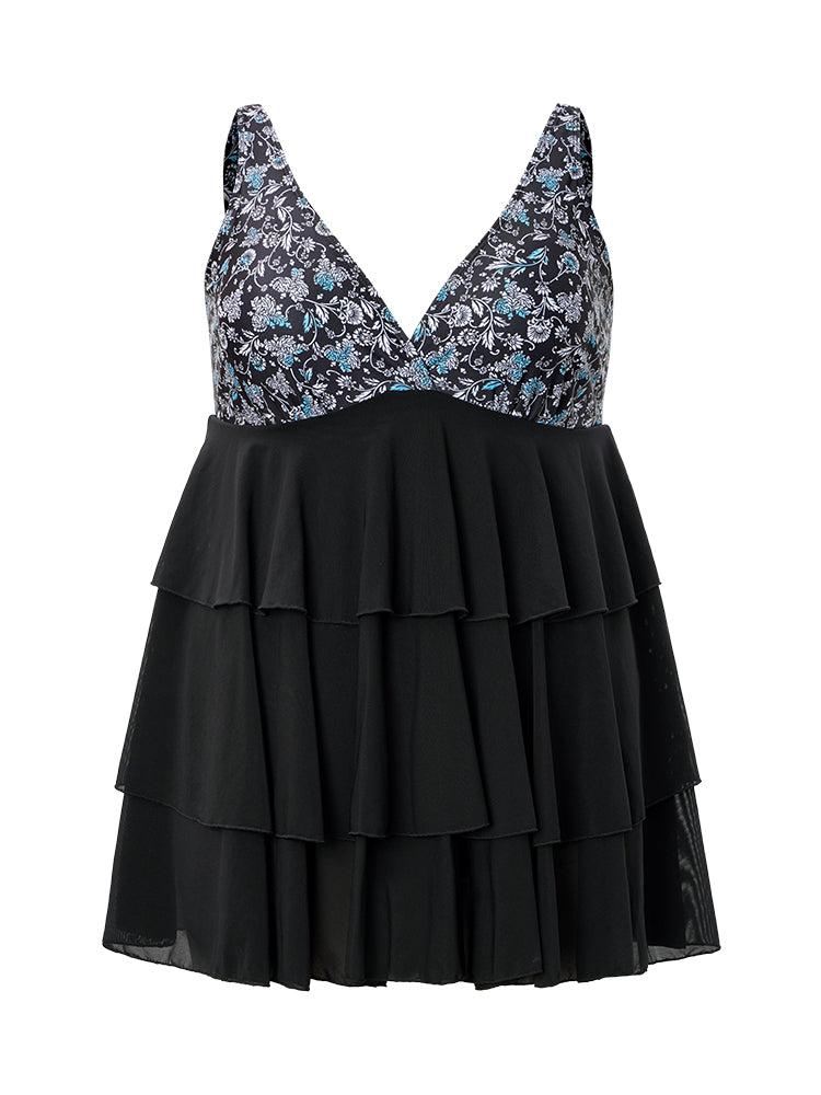 Floral Patchwork Ruffle Tiered Swim Dress Female Product Image
