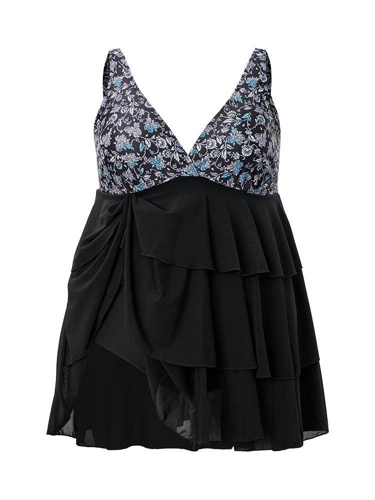 Floral Patchwork Ruffle Tiered Swim Dress Female Product Image