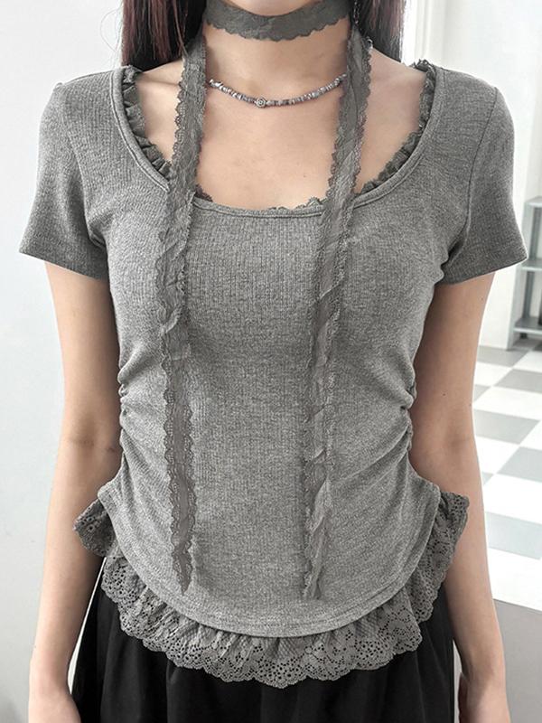 Lace Short Sleeves Knits Product Image