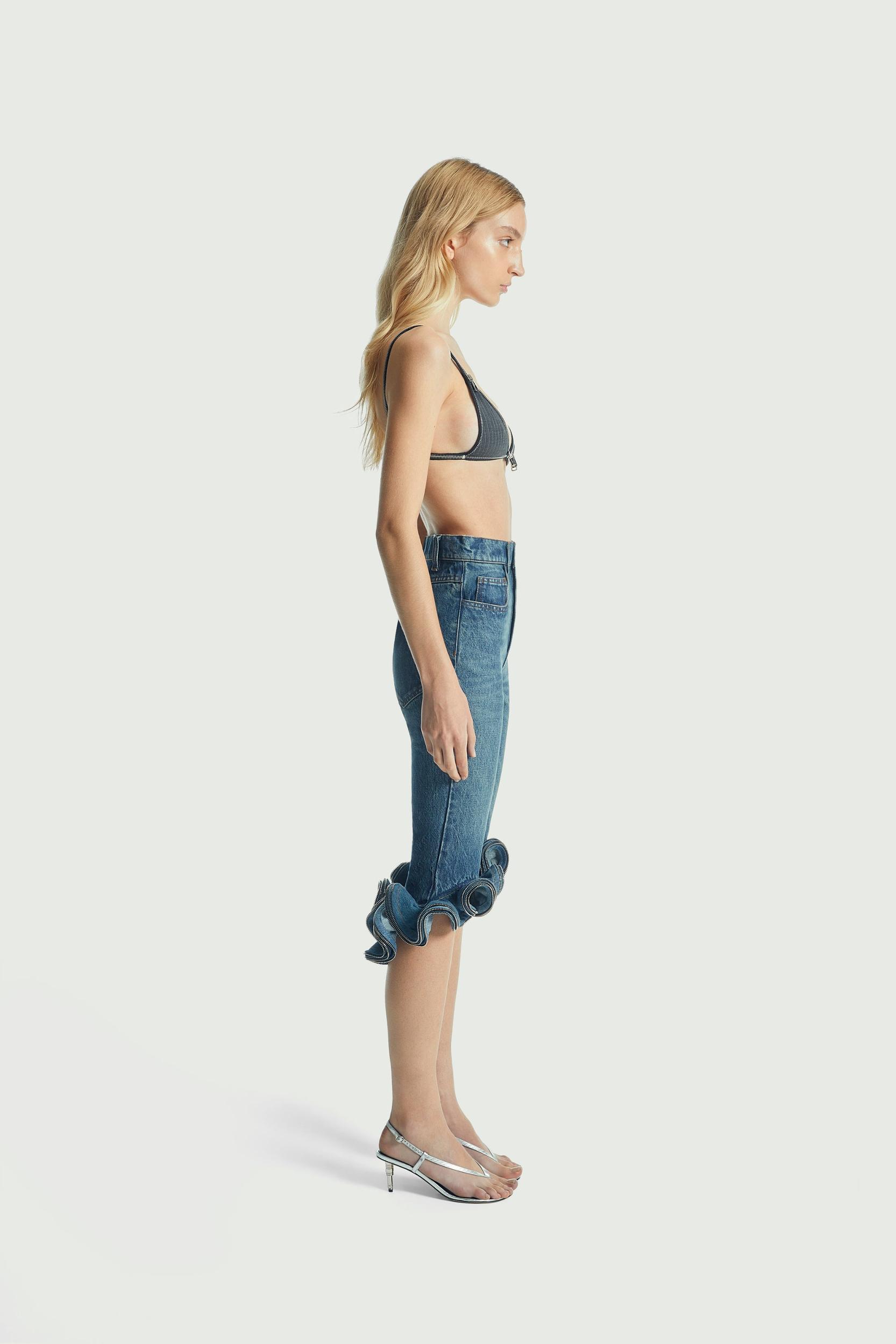 Cropped Ruffle Denim Pants Product Image