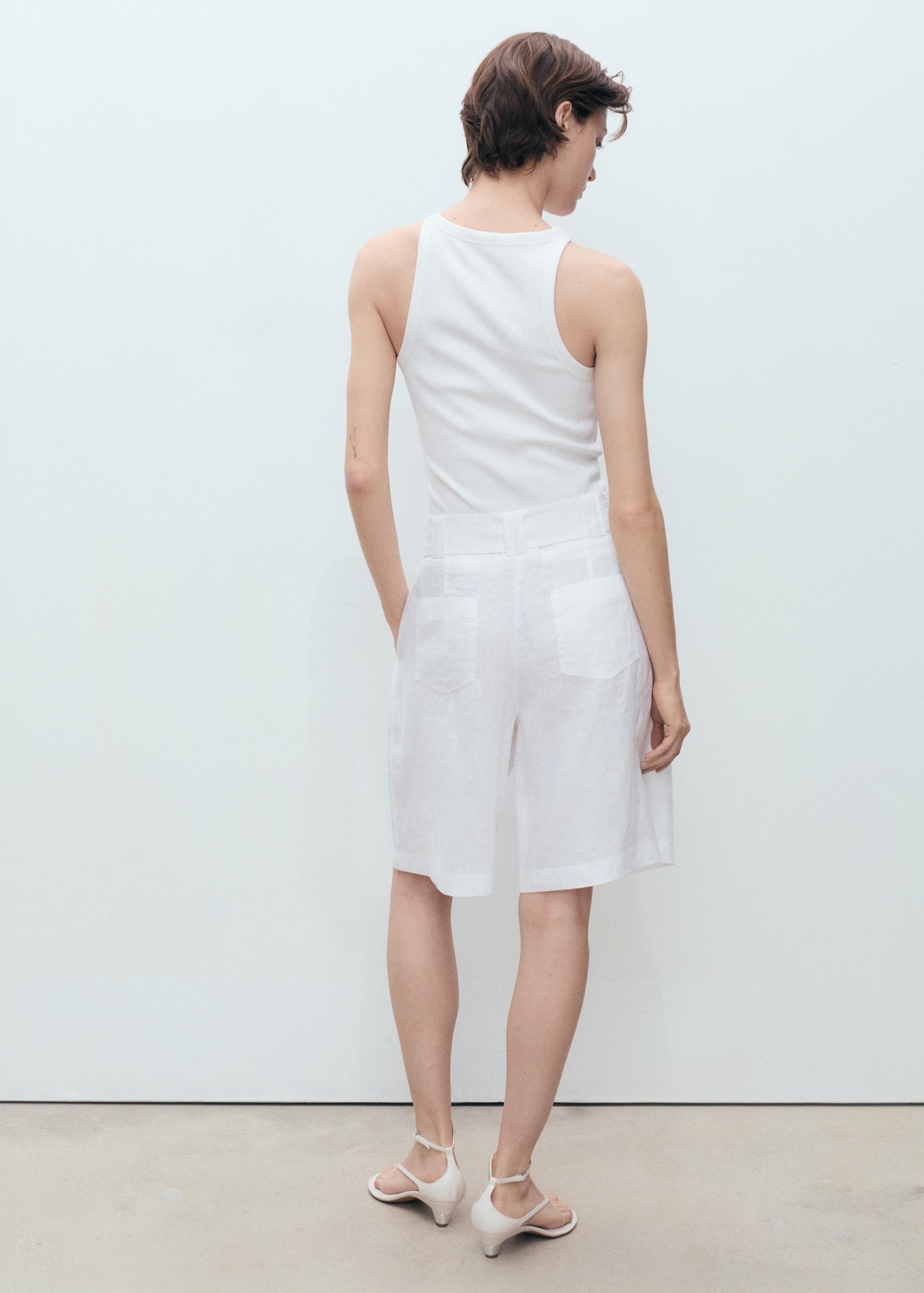 Belt linen-blend Bermuda shorts - Women | MANGO USA Product Image