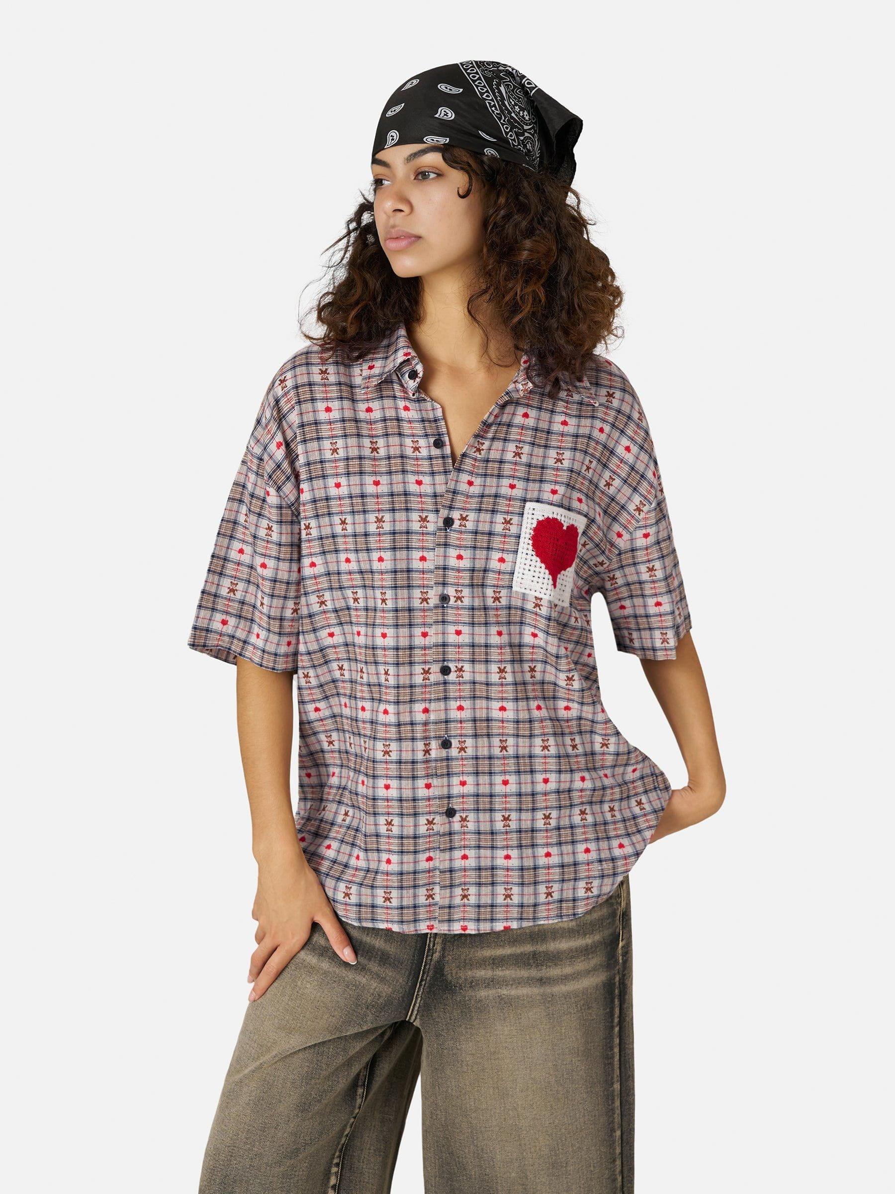 Aelfric Eden Crochet Heart Pocket Plaid Shirt Product Image