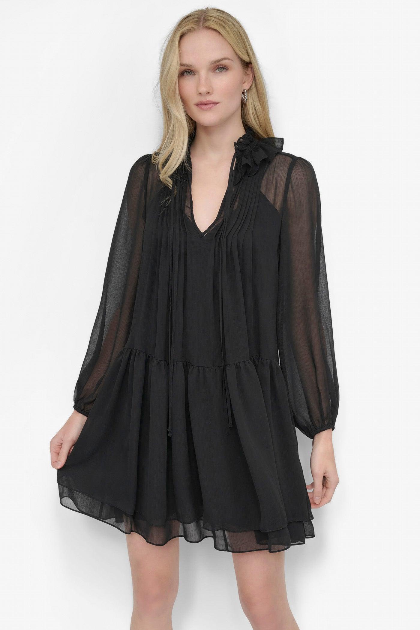LONG SLEEVE CHIFFON MINI DRESS Product Image