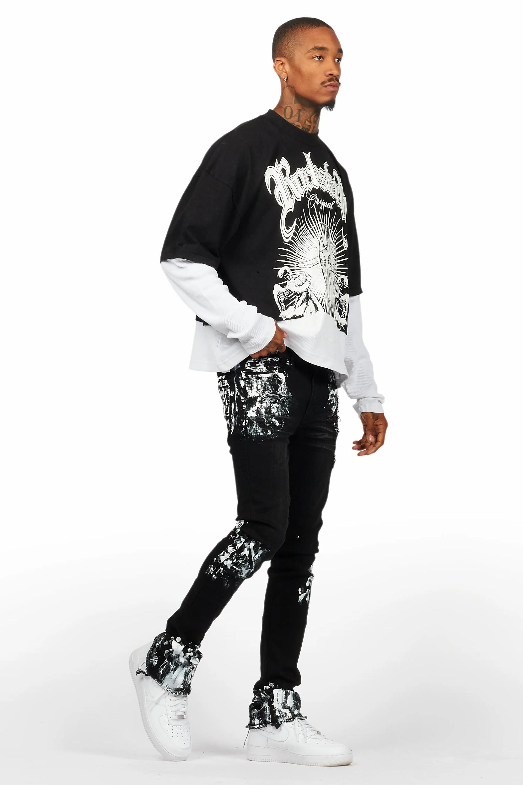 Kodak Black/White Painter Stacked Flare Jean Male Product Image