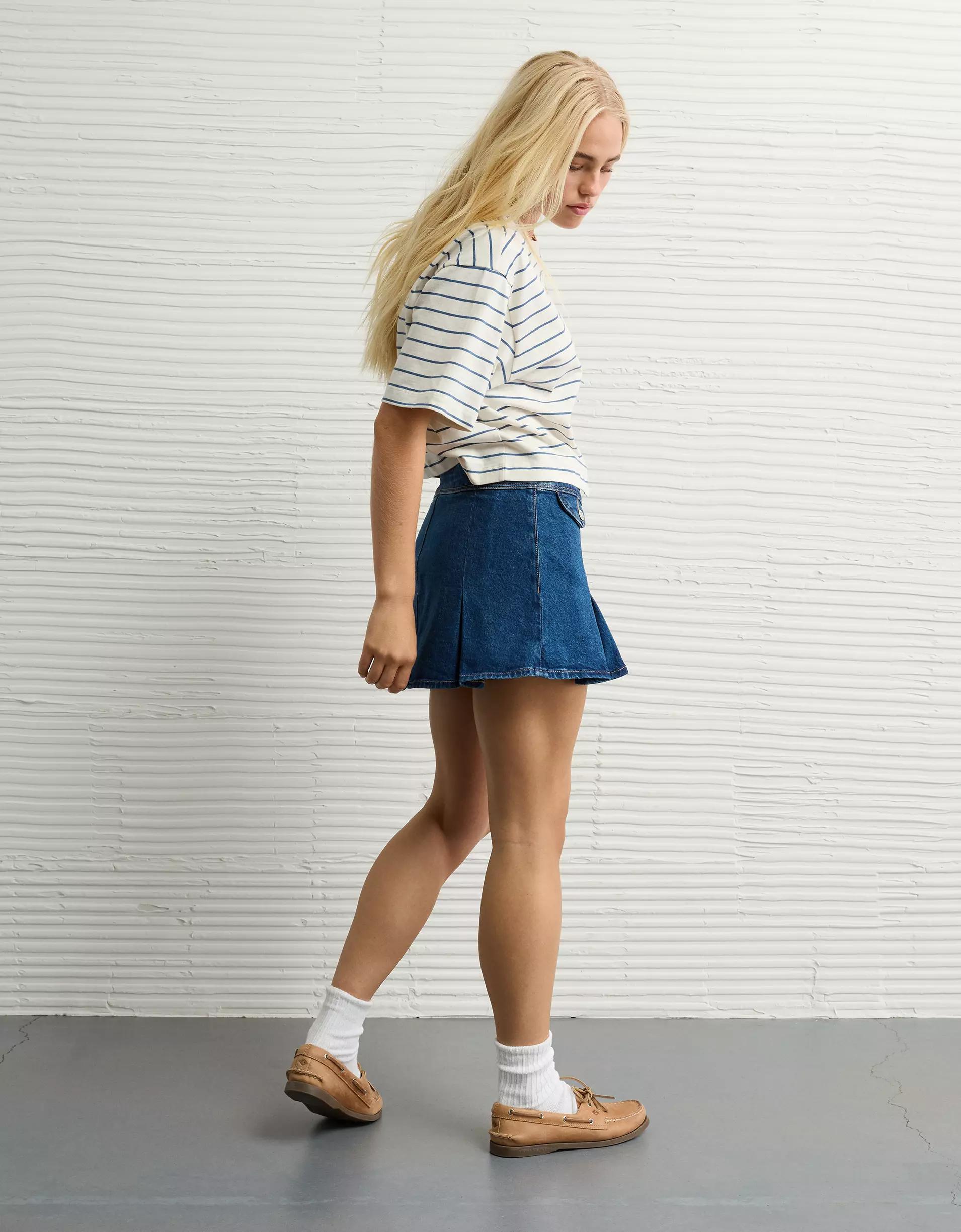 AE Stretch Low-Rise A-Line Pleated Mini Skirt Product Image