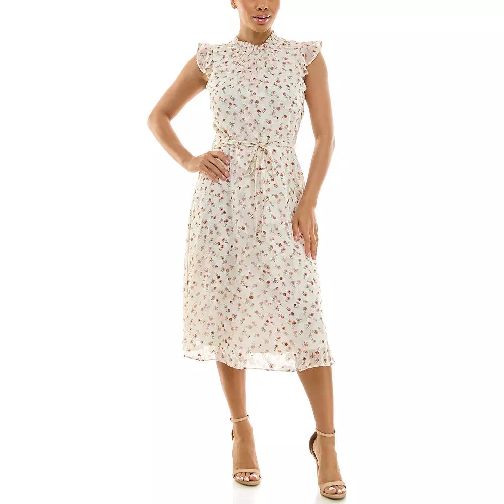 Women's Nina Leonard Smocked Flutter Sleeve Print Dress,  Product Image