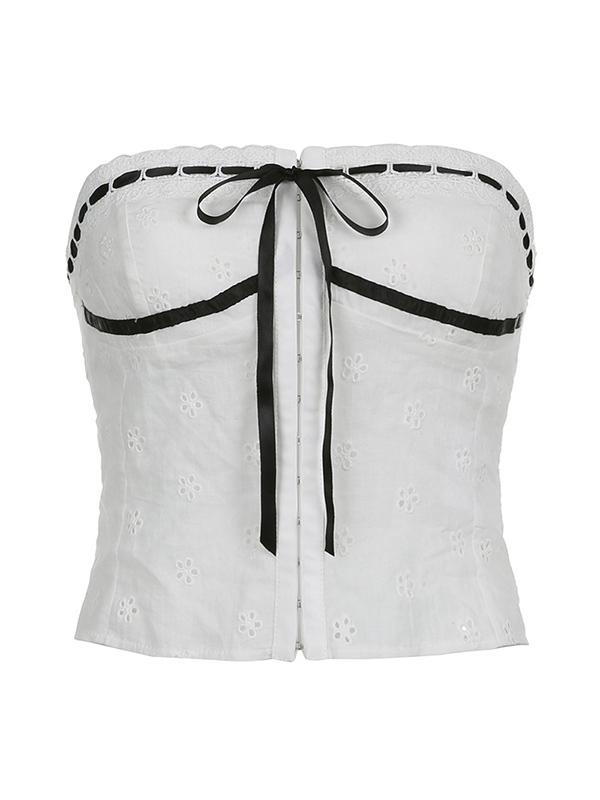 Tie Up Broderie Lace Bandeau Top Product Image